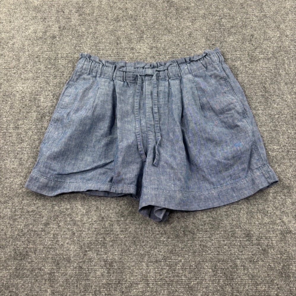 Uniqlo Shorts Medium Blue‎ Linen Cotton Blend Paperbag Waist Womens